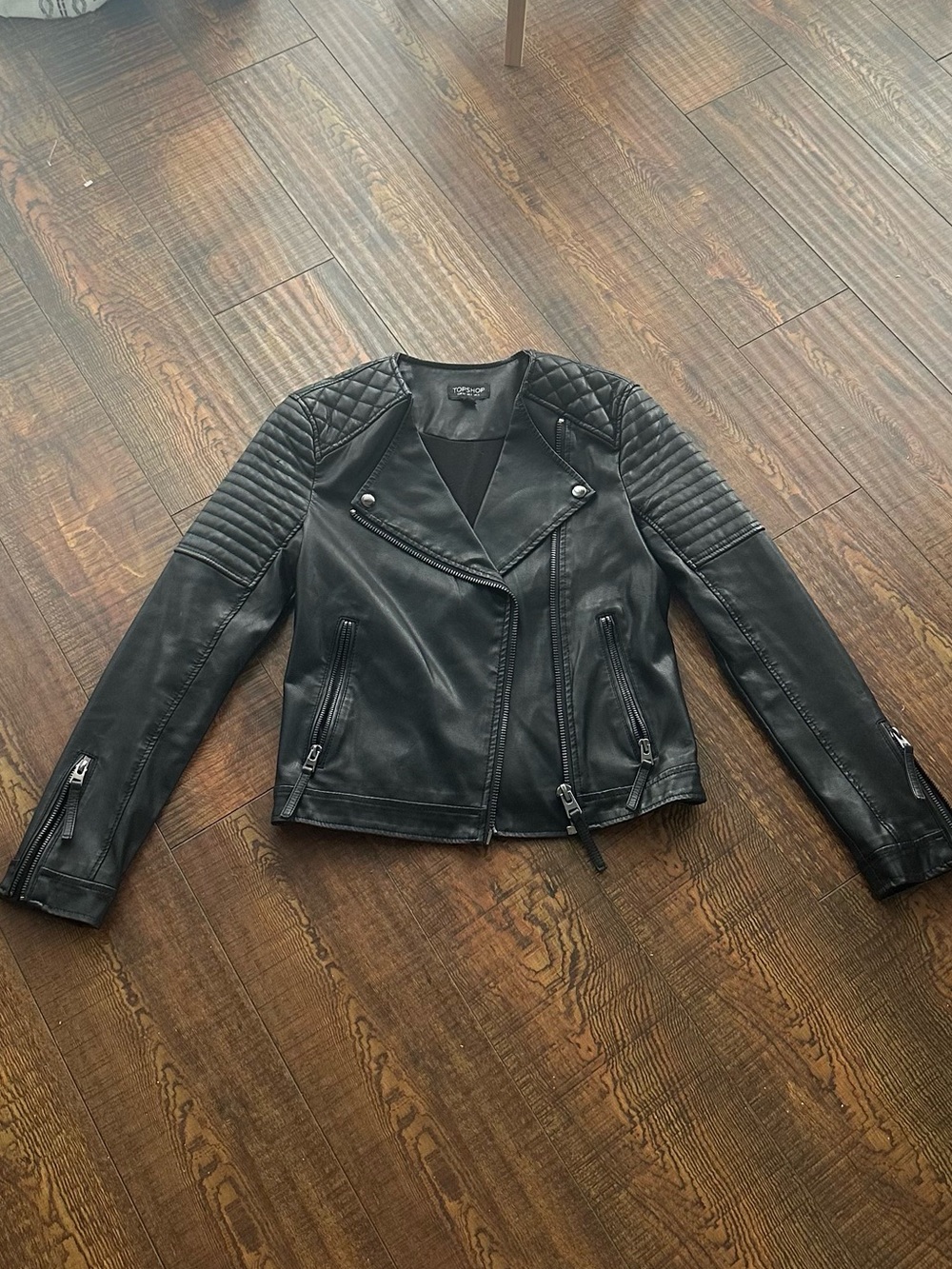 Topshop Black Quilted Moto-Style Faux Leather Jacket